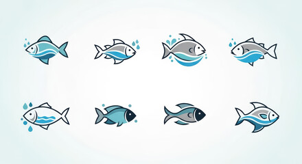 Obraz premium Fish icon set. Aquatic animal logo collection. Vector illustration