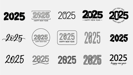 Set of stylized '2025' year typography and graphic design elements for New Year celebrations and event branding © Fatima