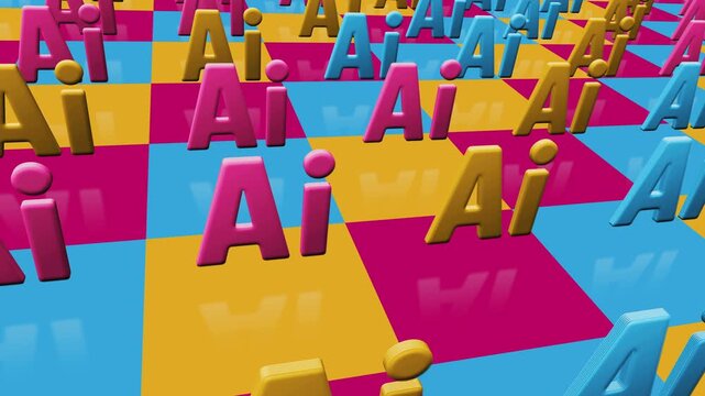 Ai Artificial intelligence multiple 3d symbol looped and seamless object pattern animation