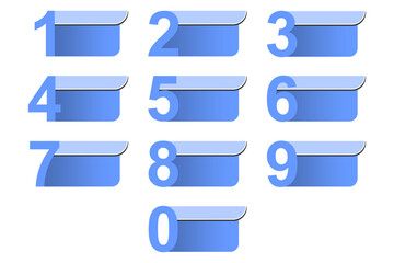 Fototapeta premium Numbered blue banners set 0 to 9 vector illustration for infographic steps business process sequence flow chart list labels minimalist flat design isolated on white background.