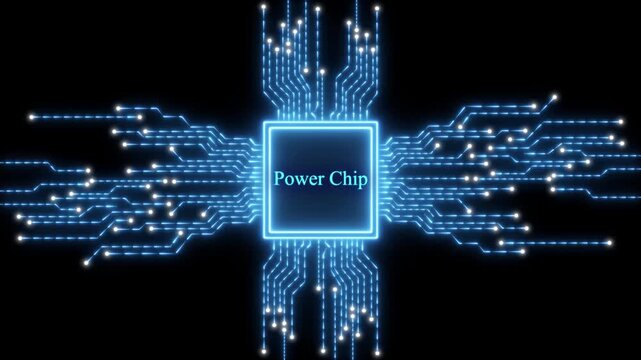 Central Power Chip with Glowing Blue Circuitry central processor