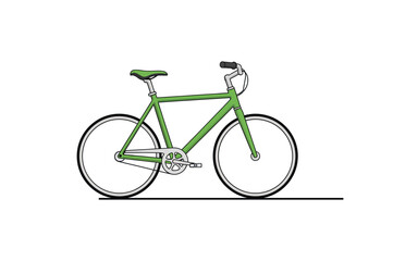 Fototapeta premium A green bicycle illustration showing frame wheels handlebars and pedals on a white background