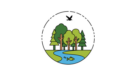 Naklejka premium Colorful illustration of trees and water.