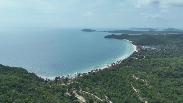 Sao Beach (Starfish), Phu Quoc Island, An Giang (Kien Giang) Province, Vietnam &ndash; 4K Aerial Drone View of Tropical Beaches, Turquoise Water, Sandy Shoreline, Lush Coastal Forest