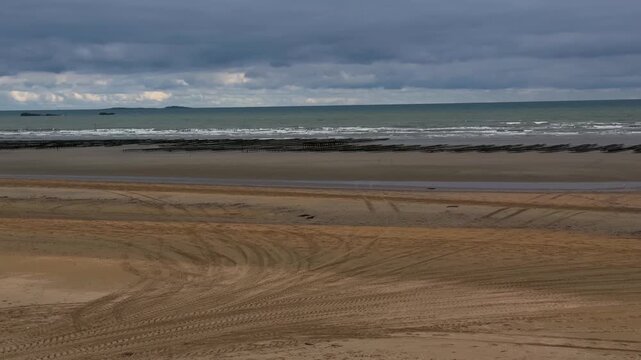 Oyster farm on the Normandy coast of France. High quality 4k footage