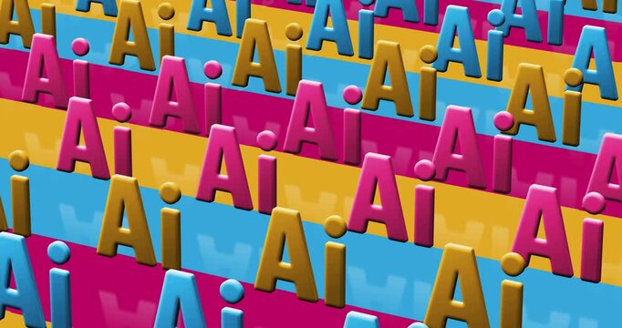 Ai Artificial intelligence multiple 3d symbol looped and seamless object pattern animation