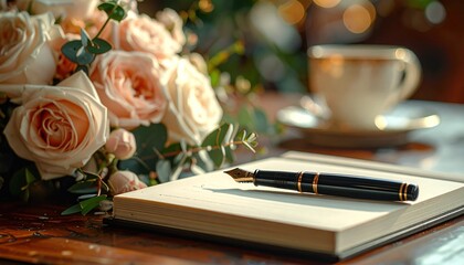 Elegant roses and writing utensil