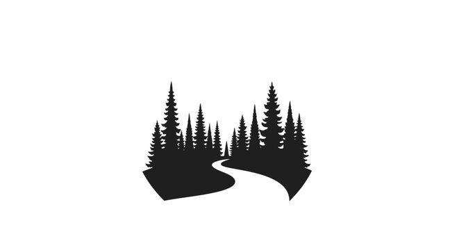 Black silhouette of pine trees forest.