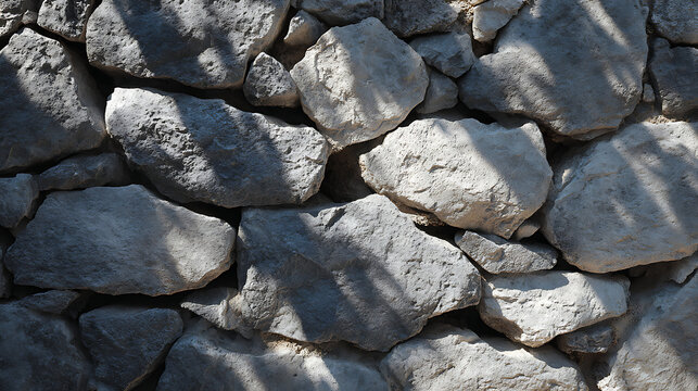 Rough Grey Stone Wall Texture with Sunlight Shadows