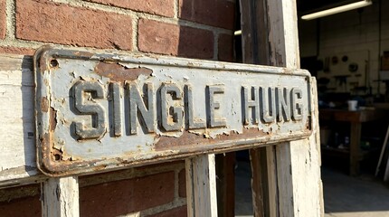 Obraz premium Vintage Single Hung Window Sign on Brick Building.