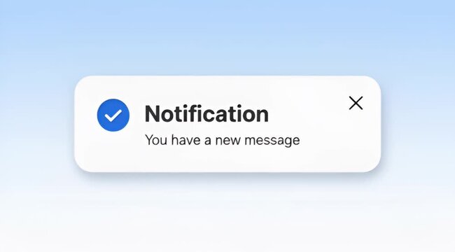 A modern and minimal notification graphic with checkmark and close icon