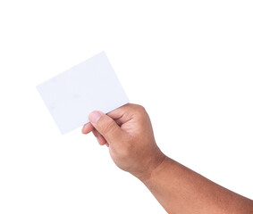 hand holding a blank card isolated on transparent background