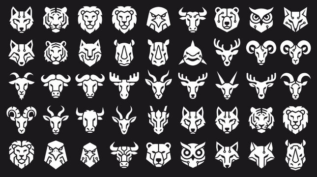 Collection of Various Animal Faces and Heads.