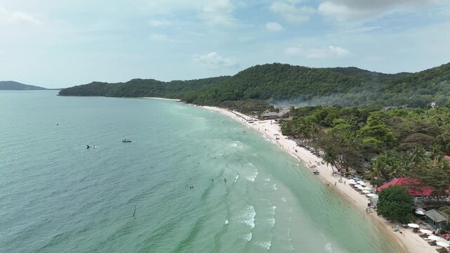 Sao Beach (Starfish), Phu Quoc Island, An Giang (Kien Giang) Province, Vietnam &ndash; 4K Aerial Drone View of Tropical Beaches, Turquoise Water, Sandy Shoreline, Lush Coastal Forest