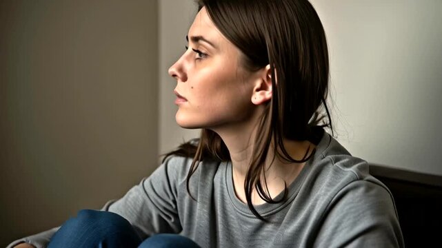 Woman Sitting Alone with Folded Arms.