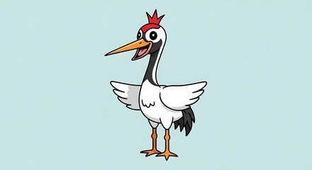 Obraz premium Funny cartoon chicken with red crown.