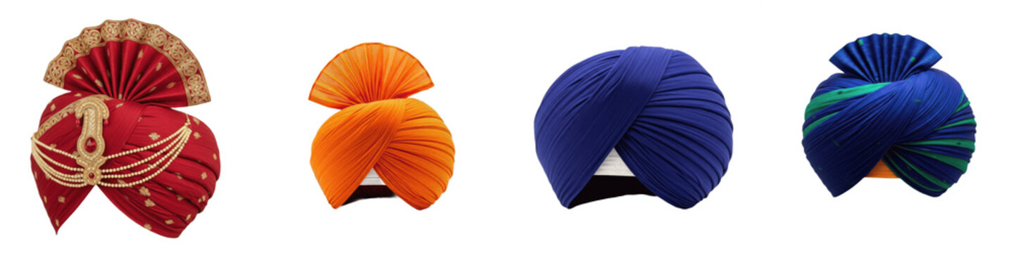 Traditional Indian Turban and Pagri Collection, Isolated on White Background PNG, Vibrant Ceremonial Headwear, Cultural Heritage Fashion, High-Quality Studio Graphics