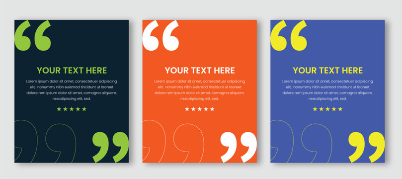 Quote social media post template set. Vector testimonial banner design with bold typography and star rating.