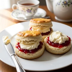 Delicious scones with jam and cream.