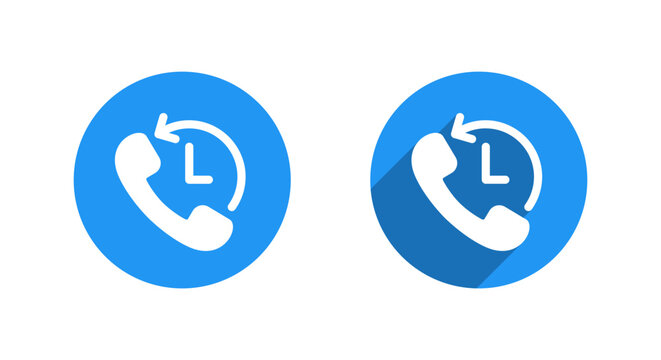 Call history icon with long shadow. Recent phone symbol. Handset callback sign