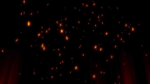 Fire flames burning realistic fire particles and smoke overlay background Flying sparks and embers from a fire  Smoky fire particles on black background. Smoke effect and spark. Fire smoke animation.
