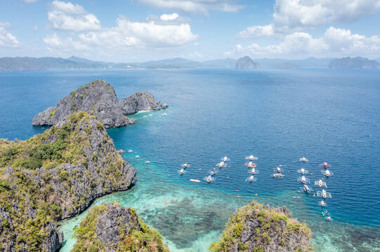 Traditional boats at the entrance of Big Lagoon El Nido Philippines
