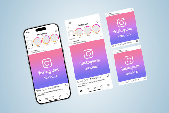 Instagram Post mockup template frame with iPhone 17 pro Max. Instagram social network app UI interface mockup. instagram carousel post photos frame, instagram feed web post mock up.	