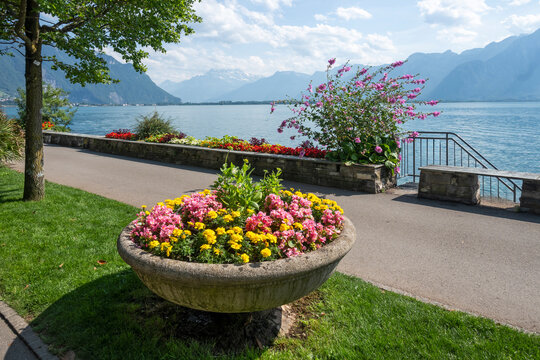 Panorama of town of Montreux, Switzerland