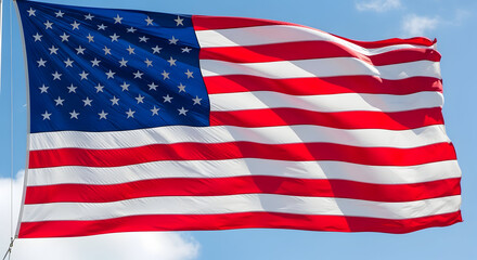 Obraz premium The American Flag Waving Proudly Against a Blue Sky with Clouds