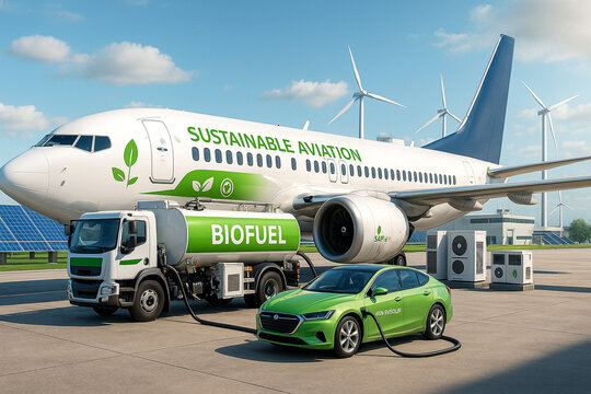Sustainable Aviation Biofuel Refueling with Electric Car Charging &ndash; Integrated Green Transport Concept