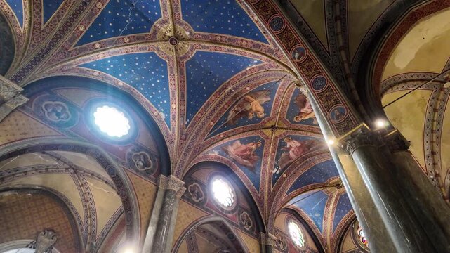 Cinematic Slow Motion Blue Gothic Ceiling Interior Santa Maria Sopra Minerva