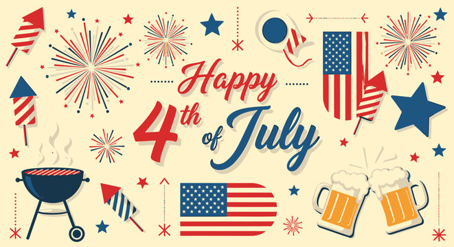 4th of July patriotic icon set