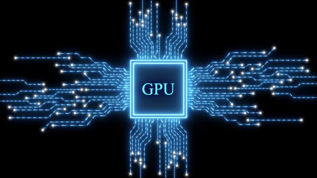 Glowing Blue Circuit Board With GPU Text technology