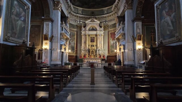 Cinematic Slow Motion Interior Of Chiesa Di Santa Lucia Del Gonfalone Rome
