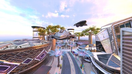 未来都市の風景　3DCGレンダリング