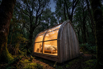 Cozy Cabin in the Woods at Night