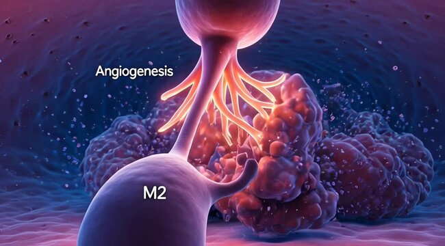 M2 Phenotype Tumor-Associated Macrophage Crawling in Tumor Microenvironment - Pro-Tumor Immunology Concept
