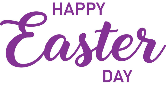 Happy easter day greeting with purple text on white background celebrating easter sunday