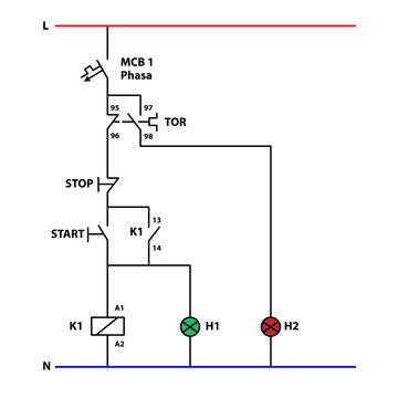 Electrical Control Circuit Diagram With Start Stop Relay And Indicator Lamps For Training