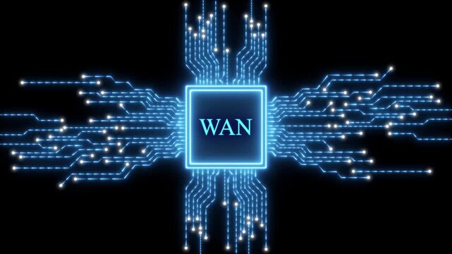 Central processor with WAN text and glowing blue circuits