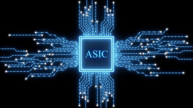 Central processor with ASIC text and glowing blue circuits