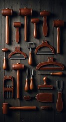 Leather Crafting Tools Collection on Dark Wood Background