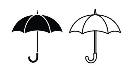 Two umbrellas depicted as black and white silhouettes against a clean white background © Moni