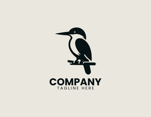 Fototapeta premium Kingfisher bird perched on branch in clean modern wildlife mascot vector illustration