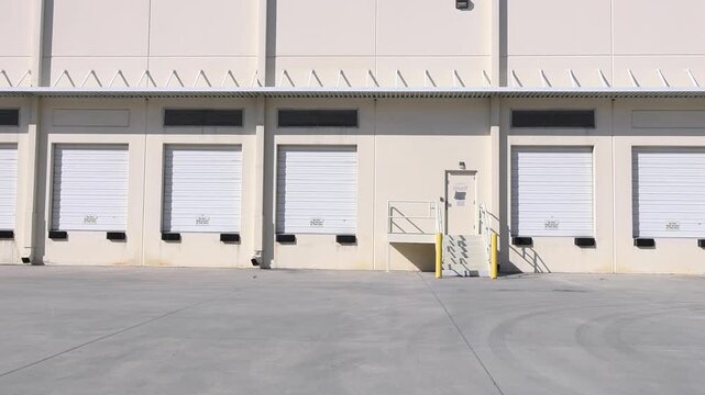 Loading docks at a modern industrial warehouse building