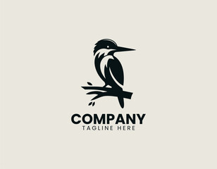 Obraz premium Kingfisher bird perched on branch in clean modern wildlife mascot vector illustration