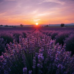 Naklejka premium lavender field at sunset