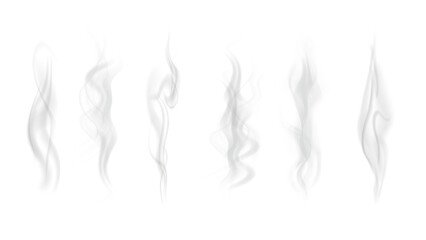 Naklejka premium Realistic steam or smoke on hot tea, coffee, food. PNG Stock royalty free. 