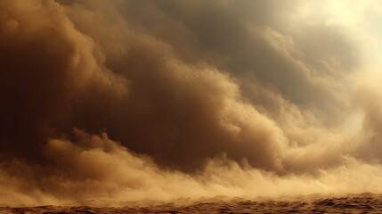 Fototapeta na wymiar Low-lying dust storm sweeps across a desolate, textured ground