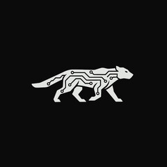 Fototapeta premium Circuit Board Style White Panther Animal Illustration.